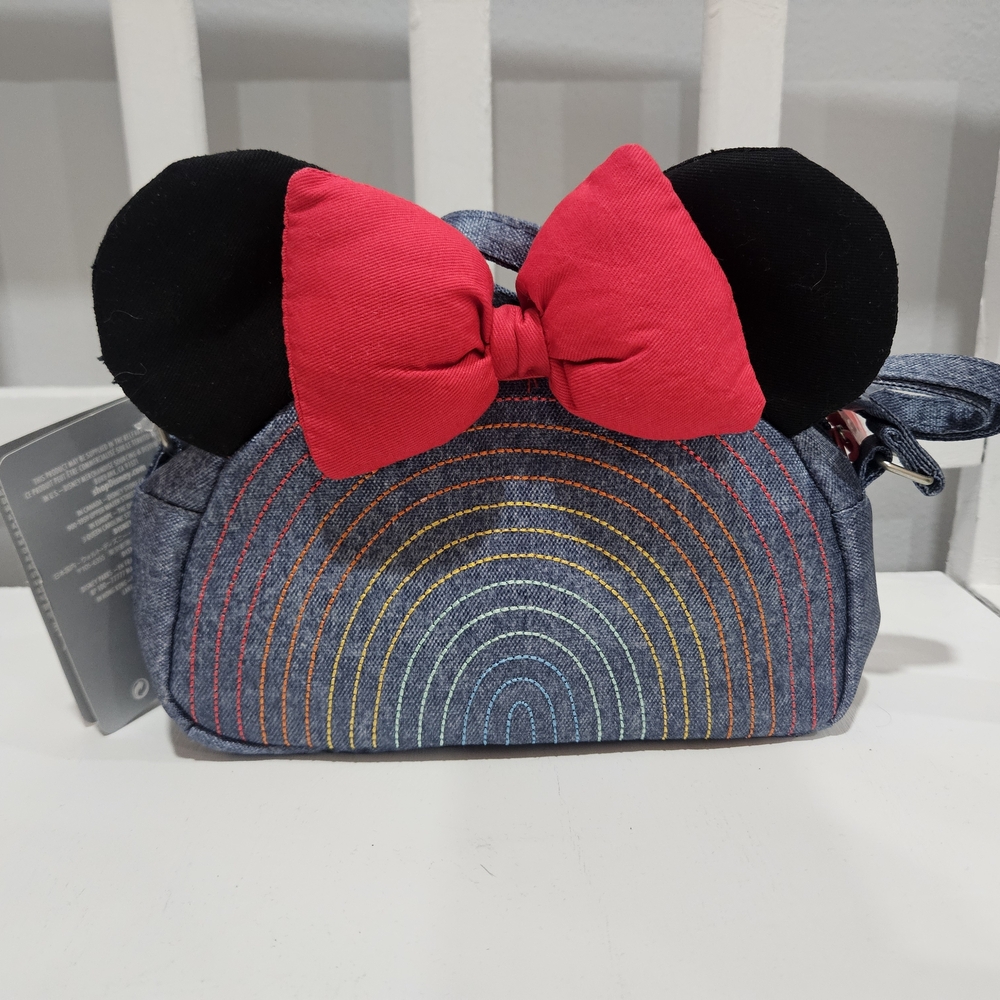 Disney Denim Kids Bag with Red Bow and Black Ears